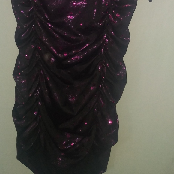 Purple Fabric Hot Pink Sequined Glittery Stretchy Style Halter Top - Picture 2 of 4